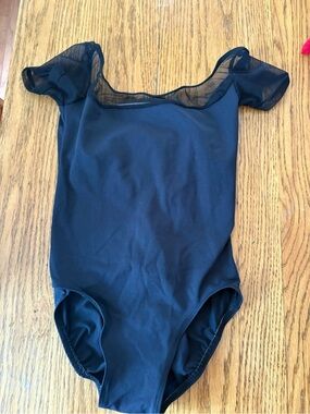 Black Girls Dance Leotard with Sheer Cap Sleeves